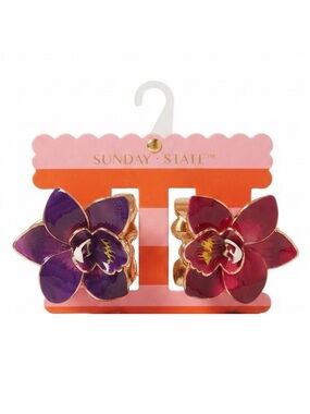 NWT ⚜️🌺⚜️ Sunday State Orchid Flowers Hair Claw Clip Set of 2